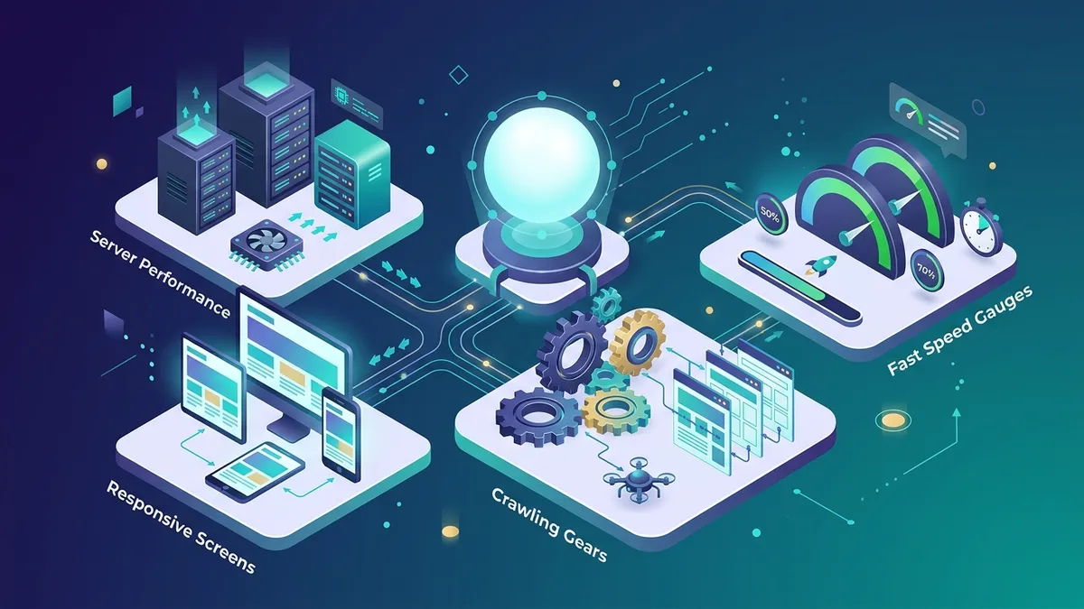 Ilustrasi masalah SEO teknis website dan optimasi performa mesin pencari